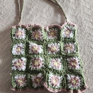 Floral Crochet Tank Top - Green and Pink